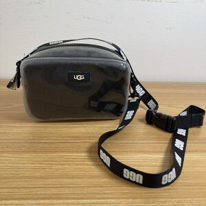 UGG Jenny 2 Clear Black/Grey Plush Signature Logo Strap Crossbody Bag